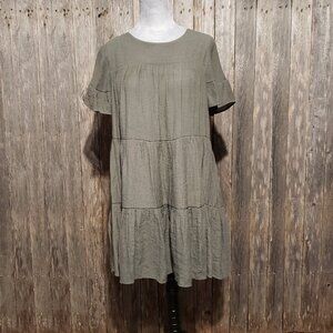 Wishlist Apparel M Swing Dress Green Tiered Mini Baby Doll Women's Short Sleeve
